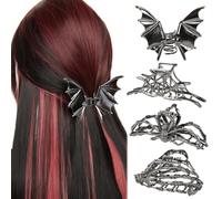 4PCS Gothic Spider Hair Clips Black Web Bat Skeleton Hand Skull Claw Clips for Women,Large Medium Size for Thick Thin Hair,Hiphop Metal Hair Accessories for Halloween Decor Party Gift