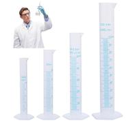 4Pcs Graduated Cylinder Set Plastic Measuring Cylinders 100ml 50ml 25ml 10ml Transparent Test Tubes for Science Experiments Laboratory and Educational Use