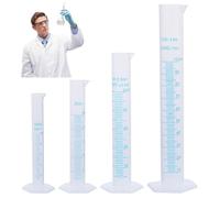 4Pcs Graduated Cylinder Set Plastic Measuring Cylinders 100ml 50ml 25ml 10ml Transparent Tube for School Laboratory Science Experiments Chemical Liquid Measurement Classroom Tools