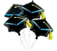 4pcs Graduation Cap Foil Balloons Big Grad Hat Balloons 34.8x31.6In Balloon Congrats Grad Hat Aluminum Balloon Party Decoration for High School College Graduates Gift Supplies (Blue)