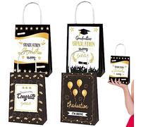 4Pcs Graduation Party Paper Gift Bags,Congrats Grad Party Gifts Bags,Graduation Kraft Paper Tote Bags,Congratulations Gift Bags with Handles for 2025 GraduationParty Accessories Gifts Wrapper Boxes