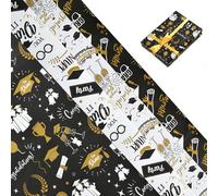 4pcs Graduation Wrapping Paper Sheets Black Gold White Recyclable Gift Wrapping Paper Bachelors Hat Congrats Grad Packagingpaper for School Leavers Teacher Students Gifts Decorations, (50 * 70cm)