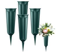 4Pcs Grave Vases with Spikes - Memorial Grave Flower Pots Green Strong Plastic Flower Holders Cemetery Ornaments Fresh or Artificial Flowers Vases for Headstone Graveside