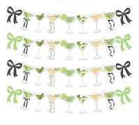 4Pcs Green Black Martini Bow Party Banner Garland, Pre Strung Martini Glasses Banner, Girls A Tiny Bit Older Martini Birthday Decorations, Martini Bachelorette Bridal Shower Martini Bow Party Decor