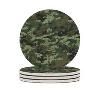 4PCS Green Military Camo Coasters Non-Slip Round Drink Coasters with Ceramic Stone and Cork Base, Heat Resistant Absorbent 33.00Stone Coaster Set for Kinds of Mugs and Cups, 4 Inch