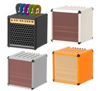 4Pcs Guitar Pick Case,Guitar Accessories,4.1x4.1x4.1cm 5 Slots 3D Printed Amp Speaker Shape Guitars Pick Holder for Picks Storage and Display (Black,White,Gray,Orange)