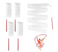 4PCS Gymnastics Ribbon White Rhythmic Dance Streamers, Praise Dance Twirling Ribbons for Artistic Dancing, Gymnastics, Kids Performances, and Talent Shows