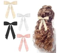 4Pcs Hair Bows, Silky Satin Bow Clips for Women Girls - Solid Color Ribbons Hair Barrettes (Black/White/Pink/Beige)