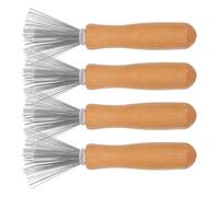 4pcs Hair Brush Cleaner Comb Cleaning Rake for Travel Silver Wood | Practical, Lightweight Tool, Removes Embedded Strands, Extends Brush Life, for People with Hair Loss Troubles