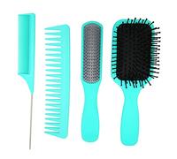 4Pcs Hair Brush Set, Paddle Detangling Hair Brush and Nine Rows Rat Tail Comb for Long Thick Thin Curly Hair, Wide Tooth Styling Comb with Ergonomic Handle