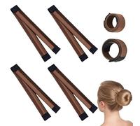 4Pcs Hair Bun Maker, Magic Donut Bun Maker French Twist & Updo Fold Wrap Snap Band HairStyling Tool, Easy Fast Lightweight Portable Hair Doughnut Accessories for Women Dance Yoga Work Parties (Brown)