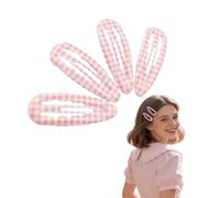 4Pcs Hair Clips, Light Pink Plaid Snap Barrettes Non-Slip Wavy Edge Side Jaw for Bangs Flyaways Daily Styling Women Girls