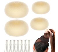 4pcs Hair Donut Hair Bun Shaper Set,Hair Donut Bun Ring With 20 Golden Bobby Pins,Chignon Bun Maker Hair Ring Style Accessories for Dancer Ballet Girls,Doughnut Bun Hair Accessories (Beige)