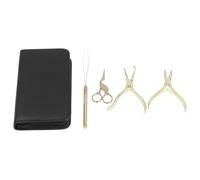4pcs Hair Extension Tools Kit, Microlink Tool Kit with Pliers Wire Loop Beading Hook Needle Small Scissors and Storage Bag for Micro Ring I Tip Hand Tied Extensions (Gold)