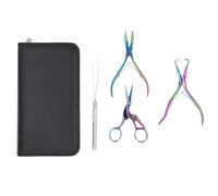 4pcs Hair Extension Tools Kit with Pliers Wire Loop Beading Hook Needle Scissors Storage Bag, Professional Microlink Tool Set for Micro Ring and Hand Tied Extensions (Colorful)