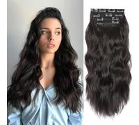 4PCS Hair Extensions Clip in, 20 Inches Long Curly Clip in Hair Extension, Soft Wavy Synthetic Hair Extensions for Women and Girls (Color: Black Brown)