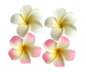 4Pcs Hair Flower Clips, 7cm White and Pink Hawaiian Frangipani, Plumeria Foam Head Flower Party Beach Hair Clip flower, Hawaiian Hair Clips Hair Accessories