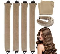 4PCS Hair Rollers Curler Headband Heatless Curlers with Square Headscarf No Heat Overnight Curls for Long Hair (Khaki)