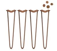 4Pcs Hairpin Table Legs DIY Furniture Industrial Style Heavy-duty Sturdy Welded Metal Steel Upcycle Bench With FREE Screw Pack And Protector Feet Copper 2 Prong Rods 28 Inch Height 12mm Thickness Copp
