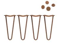 4Pcs Hairpin Table Legs Heavy-duty Industrial DIY Furniture Steel Sturdy Metal With FREE Protector Feet And Screw Pack Antique Copper 2 Prong Rods 12 Inch Height 12mm Thickness Copper