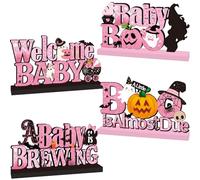 4Pcs Halloween Baby Shower Decorations, Pink Halloween A Little Boo is Almost Due Baby Shower Centerpieces Decorations for Gender Reveal Party, Pregnancy Party
