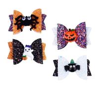 4pcs Halloween Bowknot Hairpin for Girl Decorative Clip | Plastic and Non Woven Shapes, Spider Pumpkin Ghost Styles, Festive Wear for Holiday Season