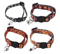 4pcs Halloween Dog and Cat Collars with Bells Pumpkin Skull Print Random Style Pet Accessories for Halloween Celebration Stylish and Classy Costume Decoration