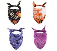 4pcs Halloween Dog Bandana, Adjustable Neckerchief Triangle Dog Scarf Pumpkin Ghost Spider Web Print Bibs Halloween Skeleton Puppy Handkerchief Costume Accessories for Small Medium Large Pet(Style A)