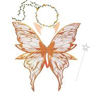 4pcs Halloween Fairy Wings Set for Girls Women Butterfly Wings Elf Ears Magic Wand Flower Headband for Cosplay (orange)