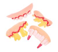 4Pcs Halloween Fake Teeth Funny Decorative Teeth for Cosplay Costume Parties Pranks Realistic Zombie Crooked Tooth Props for Spooky Fun