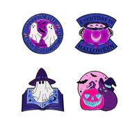 4Pcs Halloween Ghost Brooch Pins for Women Enamel Kawaii Black Cat White Ghost Brooches Halloween Decoration, M, Metal, cubic zirconia