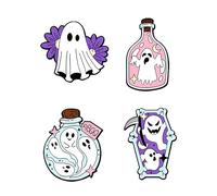 4Pcs Halloween Ghost Brooch Pins for Women Enamel Kawaii Black Cat White Ghost Brooches Halloween Decoration, M, Metal, cubic zirconia
