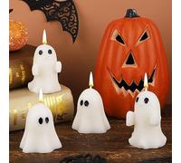 4pcs Halloween Ghost Candles, White Spooky Candles Halloween Candles Scented Halloween Candles for Home Halloween Party Bedroom Room Table Decorations
