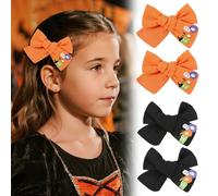 4pcs Halloween Ghost Hair Bows Clips,Toddler Girls Cute Fall Orange Cheer Bowknot Pins,Kids Costume Party Favor Decoration Accessories Gift