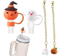 4Pcs Halloween Ghost Straw Covers Cap for Stanley Cup, Easy to Carry Straw Caps Silicone Straw Tips Halloween Accessories, Suitable for Halloween Events Straw Toppers for Stanley Cup Toppers Cute