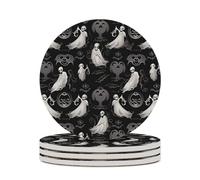 4PCS Halloween Goth Coasters Non-Slip Round Drink Coasters with Ceramic Stone and Cork Base, Heat Resistant Absorbent 33.00Stone Coaster Set for Kinds of Mugs and Cups, 4 Inch
