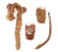 4PCS Halloween Lion Costume Set Ears Headband Fingerless Paws Gloves Tail Fancy Kit Accessories for Kids and Adult Halloween Christmas Birthday Party Fancy Dress Cosplay Animal