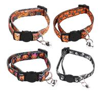 4pcs Halloween PET Collar with Bells, Adjustable Cloth Dog for Season | Soft Comfortable Halloween Theme, Cat Collar with Skulls and Pumpkin Print, Assorted Style Random Style