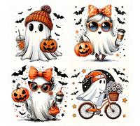 4pcs Halloween Pumpkins Bats Ghost UV DTF Cup Wraps Transfer Sticker for Glass Cups Furniture Craft DIY Crafts，Rub on Transfer Stickers for DIY Water Bottle Laptop Decal Wood Car