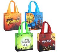 4PCS Halloween Trick or Treat Bags,Halloween Tote Bags with Handles, Multifunctional Non-Woven Halloween Bags for Gifts Wrapping, Trick or Treat, Halloween Party Supplies