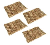 4pcs Hamster Grass Mat Net, Hand Woven Rectangular Straw Mat | Chew-safe Small Pets Nest, Water Bamboo Leaf and Seagrass Fibres, Indoor Playpen Use