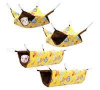 4Pcs Hamster Hammock Set,Double Layer Ferret Rat Hammock for Cage,Soft Guinea Pig Hideout Bed with Tunnel,Washable Small Animal Accessories for Ferrets Squirrels Hamsters Rabbits Guinea Pigs(Yellow)