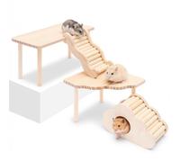 4PCS Hamster Platform, Wooden Hamster Cage Accessories Decor with Hamsters Ladder and Hideout, Hamsters Stuff Toys for Small Animal Pets Dwarf Syrian Mice Degus Gerbils Squirrel(Log color)