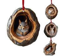 4PCS Handmade Animal Christmas Ornaments, Squirrel in Tree Hole Christmas Hanging Ornament, ChristmasTree Animals Print 2d Acrylic Tree Decorations, for ChristmasTree, Rearview, Home Decor