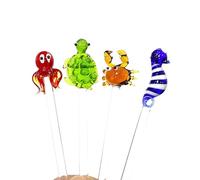 4pcs Handmade Glass Cocktail Swizzle Sticks With Octopus Turtle Sea Horse Crab Mini Figurine Decor Milk Drink Muddler Stirrer