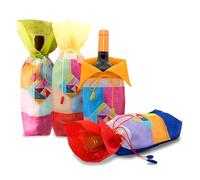 4pcs Handmade Korean Traditional Hanbok Style Linen Wine Bottle Sleeves with Drawstrings, Reusable Decorative Wine Gift Bags Covers for Wedding, Thanksgiving, Christmas, Birthday, New Year, Engagement