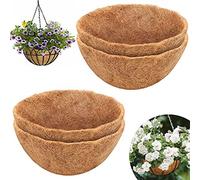 4Pcs Hanging Basket Liner - Natural Coco Fiber Liners for Round Trough Hanging Baskets for Plant Flower Growth - Indoor Outdoor Garden Porch&Balcony Planter Liner Replacement (14in Bowl Coconut Liner)