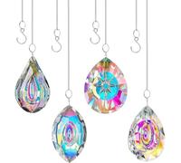 4pcs Hanging Crystals Suncatcher Prism 80mm Window Hanging Sun Catchers AB Colored Coating Rainbow Maker Glass Prisms Pendant with Chain (Rainbow)