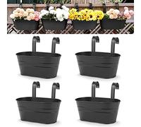 4pcs Hanging Flower Pots, Metal Iron Wall Planter Indoor/Outdoor for Railing Fence Balcony Garden Home Decoration with Detachable Hooks, 4x Black