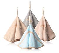 4Pcs Hanging Hand Towels with Hanging Loop Absorbent Coral Fleece Bathroom Hand Towels Soft Thick Dish Cloth Hand Dry Towels Round Hand Towels (4 Colors-B)